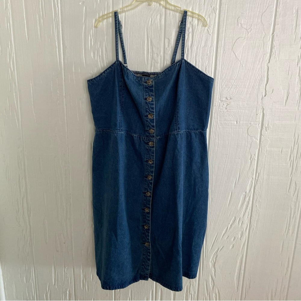 City Chic Blue Denim Dress Adjustable Straps Button Down Stretch Size 22